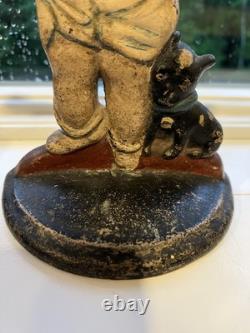 ANTIQUE POLICE BOY Baby DOG CAST IRON STATUE DOORSTOP HUBLEY Nice
