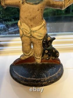ANTIQUE POLICE BOY Baby DOG CAST IRON STATUE DOORSTOP HUBLEY Nice