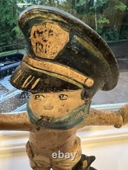 ANTIQUE POLICE BOY Baby DOG CAST IRON STATUE DOORSTOP HUBLEY Nice