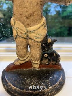 ANTIQUE POLICE BOY Baby DOG CAST IRON STATUE DOORSTOP HUBLEY Nice