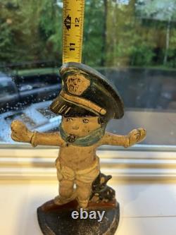 ANTIQUE POLICE BOY Baby DOG CAST IRON STATUE DOORSTOP HUBLEY Nice