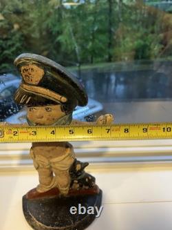 ANTIQUE POLICE BOY Baby DOG CAST IRON STATUE DOORSTOP HUBLEY Nice
