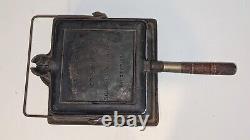 ANTIQUE WAGNER MFG CO SQUARE CAST IRON WAFFLE IRON Patented 1910 Needs Reseason