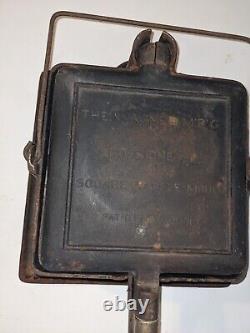 ANTIQUE WAGNER MFG CO SQUARE CAST IRON WAFFLE IRON Patented 1910 Needs Reseason