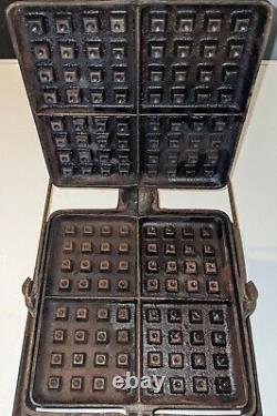 ANTIQUE WAGNER MFG CO SQUARE CAST IRON WAFFLE IRON Patented 1910 Needs Reseason