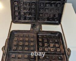 ANTIQUE WAGNER MFG CO SQUARE CAST IRON WAFFLE IRON Patented 1910 Needs Reseason