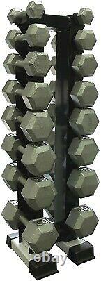Ader Hex Cast Iron Grey Dumbbell (3/5/8/10/12/15/20/25lb) Set With Vertical Rack