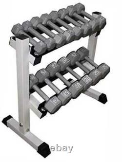 Ader Hex Cast Iron Grey Dumbbell (5/10/15/20/25 LB) Set With 2Tier 26'' Rack