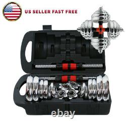 Adjustable 44 LB Weight Dumbbell Set Cap Gym Barbell Plates Body Workout Fitness