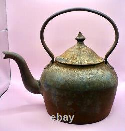 Ant. Cast Iron Hot Water Kettle w Lid John Law Foundry Scotland 5 1/2 Pints No. 0