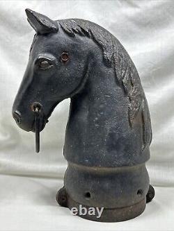 Antique 13 in Cast Iron Decorative Horse Head Hitching Post Topper 16 lbs Lot A