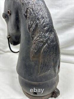 Antique 13 in Cast Iron Decorative Horse Head Hitching Post Topper 16 lbs Lot A