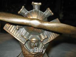 Antique 5 1/2 Lbs Solid Cast Iron Airplane Engine Propeller Pilot Art Bookends