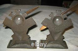 Antique 5 1/2 Lbs Solid Cast Iron Airplane Engine Propeller Pilot Art Bookends