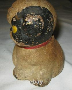 Antique 7 Lbs. USA Hubley Cast Iron Puppy Dog Bee Art Statue Sculpture Doorstop