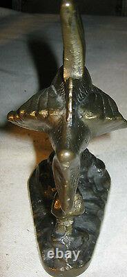 Antique 8 Lbs Solid Cast Iron Flying Fish Art Statue Sculpture Weight Bookends