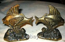 Antique 8 Lbs Solid Cast Iron Flying Fish Art Statue Sculpture Weight Bookends