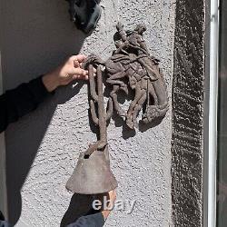 Antique Arizona Cast Iron Stable Bell 12.4lb Western Cowboy Horse Saguaro Cactus