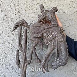 Antique Arizona Cast Iron Stable Bell 12.4lb Western Cowboy Horse Saguaro Cactus