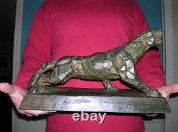 Antique Art Deco Cubism panther lion art sculpture, cast iron, A. Notari, 12 lbs