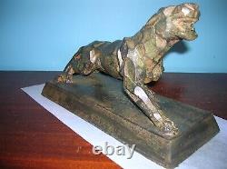 Antique Art Deco Cubism panther lion art sculpture, cast iron, A. Notari, 12 lbs