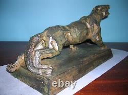 Antique Art Deco Cubism panther lion art sculpture, cast iron, A. Notari, 12 lbs