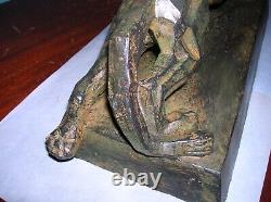 Antique Art Deco Cubism panther lion art sculpture, cast iron, A. Notari, 12 lbs