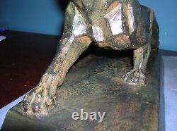 Antique Art Deco Cubism panther lion art sculpture, cast iron, A. Notari, 12 lbs