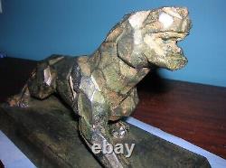 Antique Art Deco Cubism panther lion art sculpture, cast iron, A. Notari, 12 lbs