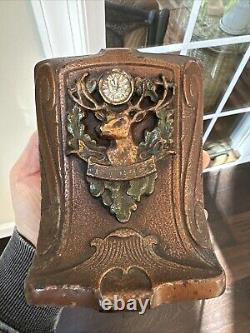 Antique Cast Iron BPOE Elks Lodge Antler Clock Single Bookend HEAVY! Over 6 LBS