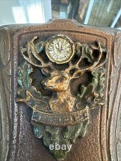 Antique Cast Iron BPOE Elks Lodge Antler Clock Single Bookend HEAVY! Over 6 LBS