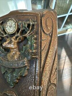 Antique Cast Iron BPOE Elks Lodge Antler Clock Single Bookend HEAVY! Over 6 LBS