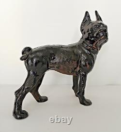 Antique Cast Iron Boston Terrier Dog Doorstop Right Facing Figure