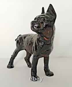 Antique Cast Iron Boston Terrier Dog Doorstop Right Facing Figure