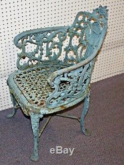 Antique Cast Iron GARDEN ARM CHAIR. Roses + Foliate. 32H x20.5W x24D. 65 lbs