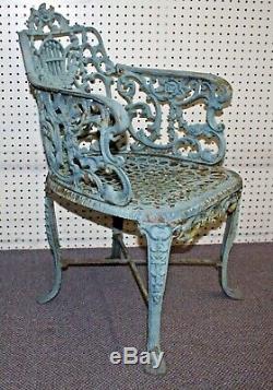 Antique Cast Iron GARDEN ARM CHAIR. Roses + Foliate. 32H x20.5W x24D. 65 lbs