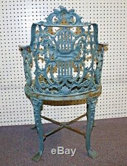 Antique Cast Iron GARDEN ARM CHAIR. Roses + Foliate. 32H x20.5W x24D. 65 lbs