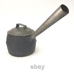 Antique Cast Iron Sauce Pot with Tin Lid Tubular Side Handle MARIETTA 1 Pint