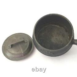 Antique Cast Iron Sauce Pot with Tin Lid Tubular Side Handle MARIETTA 1 Pint