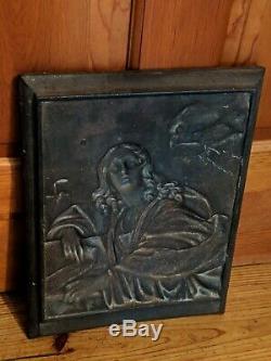 Antique Cast Iron Tile Woman Eagle/Hawk Snake Fireplace Fire Back Mythical 13 lb