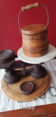 Antique English Cast Iron And White Ironstone Slab Kitchen Balance Scale Great