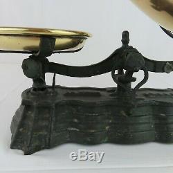 Antique French 2 lb Candy Scale with Brass Trays Cast Iron Fine Quality 19th Cent