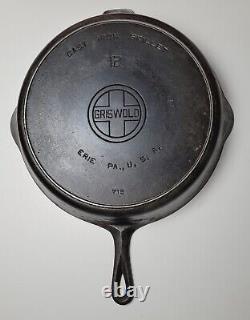 Antique Griswold No. 12 Cast Iron Skillet Pan P/n 719 Lbl Heat Ring Erie Pa USA