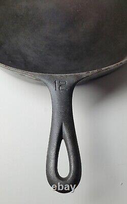 Antique Griswold No. 12 Cast Iron Skillet Pan P/n 719 Lbl Heat Ring Erie Pa USA