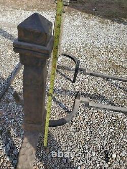 Antique Hammed Cast Iron Peerless Andirons And Poker. LB