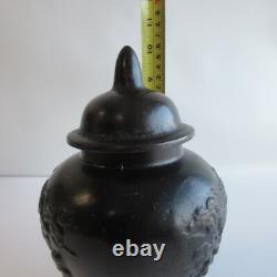 Antique Heavy Cast Iron Urn Jar Vessel w Lid Over 6 LBS