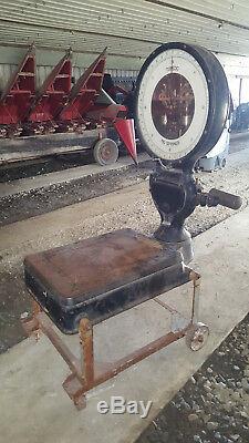 Antique Industrial Age Toledo Large Dial Lollipop Scale on Cart 200 lb Cast Iron