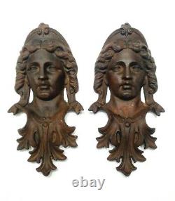 Antique Large 20´´ & 40 Lbs Iron Woman Athena Goddess Face Wall Art Garden Gate