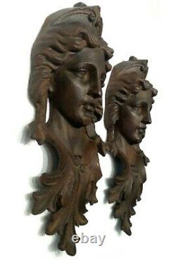 Antique Large 20´´ & 40 Lbs Iron Woman Athena Goddess Face Wall Art Garden Gate