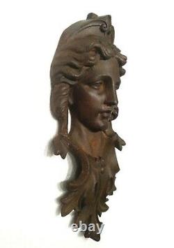 Antique Large 20´´ & 40 Lbs Iron Woman Athena Goddess Face Wall Art Garden Gate
